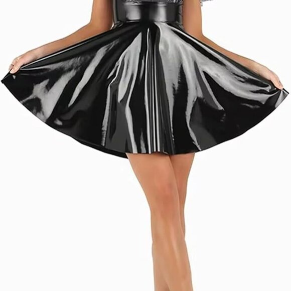 Sleeveless Pleated Mini Dress Womens Plus Size PU Faux Leather Zipper - Picture 5 of 7